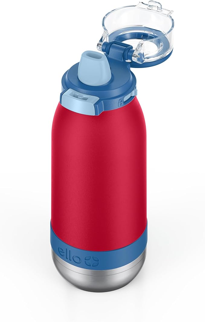 Ello Emma 14oz Vacuum Insulated Stainless Steel Kids Water Bottle with Straw and Built-in Carrying Handle and Leak-Proof Locking Lid for School Backpack, Lunchbox and Outdoor Sports