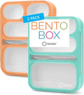 Kinsho Bento Box for Adults and Kids, Leakproof Lunch-Boxes with Custom Fit Spoon and Fork, Portion Control Container, BPA Free, Green + Orange, 5 Compartments, 2 Pack