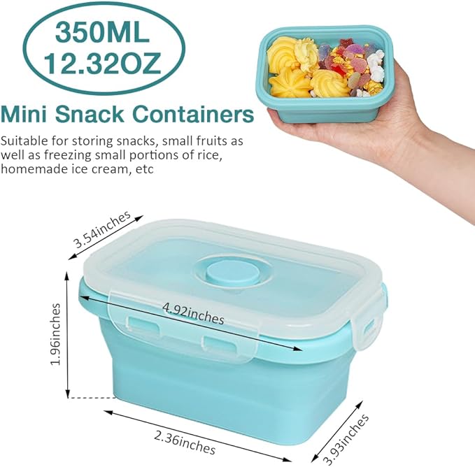 Alimat PluS 11.8oz Small Silicone Collapsible Food Storage Containers With Lids, 3 Pack Set 350ml Collapsible Food Storage Containers with Lids, Travel Food Containers for Outdoor and Kitchen