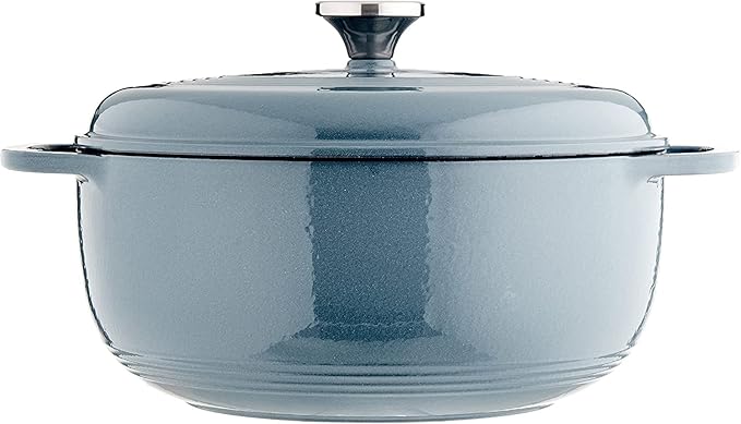 Lodge 7.5 Quart Enameled Cast Iron Dutch Oven with Lid – Dual Handles – Oven Safe up to 500° F or on Stovetop - Use to Marinate, Cook, Bake, Refrigerate and Serve – Storm Blue