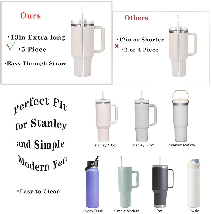 Straw Cleaner Brush Extra Long 13 inch for Stanley Yeti Tumbler Cup Straw Cleaner Brush Kit and 3 in 1 Cup Lid Cleaning Brush Multifunctional Water Bottle Brushes for Cleaning