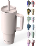 TILUCK 40 oz Tumbler with Handle, Vacuum Insulated Stainless Steel Travel Mug with 100% Leak-Proof Silicone Straw Lid, Cupholder Friendly Water Bottle(SakuraPink, 40oz)