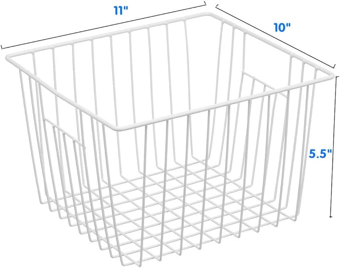 Freezer Wire Baskets, Kitchen Storage Organizer Bins for Chest and Upright Freezer, Refrigerator Dividers Containers with Handles - Pearl White (3)