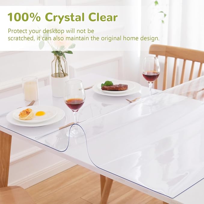 24 x 55 Inch Clear Table Cover Protector, Clear Table Protector for Dining Room Table, 1.5mm Plastic Table Cover, Waterproof Table Pad for Kitchen, Office