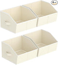 Storage Bins for Shelves - Small Trapezoid Closet Shelf Organizer, Fabric Organization Bins with Handles, Storage Baskets for Clothes, Towel, Purse, 4 Pack, Beige
