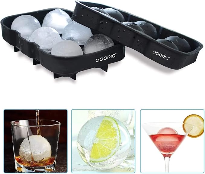 Ice Cube Tray, Large Square Ice Tray and Sphere Ice Ball Maker with Lid for Whiskey and Homemade, Reusable,Easy Demold (Silicone Ice Cube Molds Set of 2)