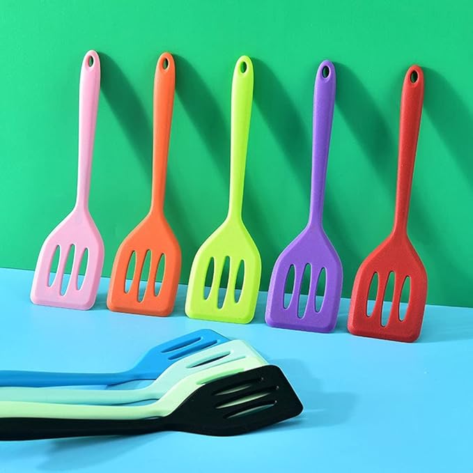 2Pack Small Silicone Turner High Heat Resistant Slotted Spatula for Fish, Eggs, Pancakes and More (8.2 IN, Light green)