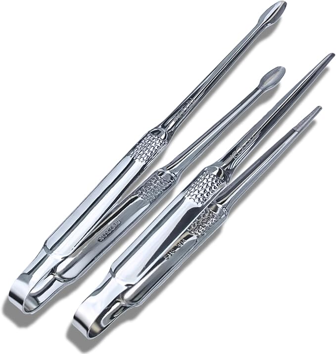 Kitchen Tongs - 304 Stainless Steel, Comfortable Grip, Non-Slip Design, High Heat Resistant Cooking Tongs- Ideal for Home, Kitchen, Korean BBQ (Silvery, 9＋12 Inch)