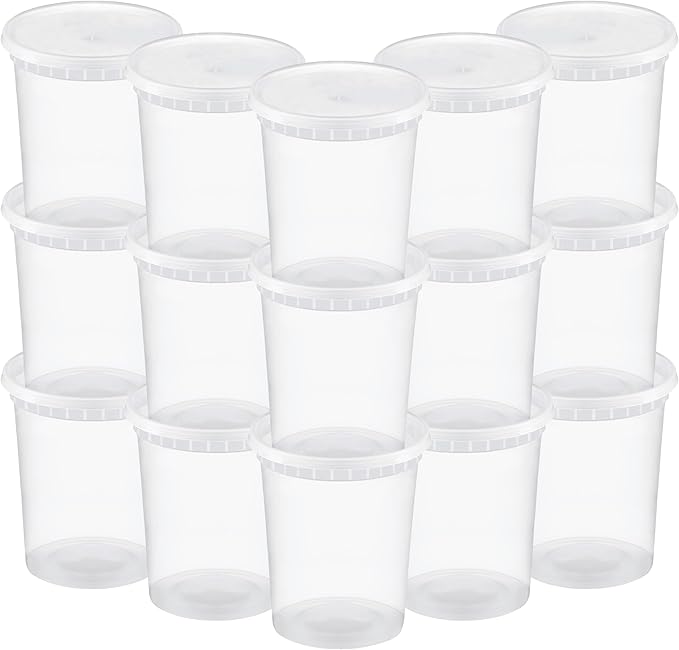 TashiBox 48 Sets 32 oz Plastic Deli Containers with Lids - Clear Airtight Food Storage & Meal Prep Containers, BPA Free, Stackable, Leakproof, Microwave & Freezer Safe