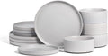 Stone Lain Haven Stoneware 12-Piece Dinnerware Set, Grey - Plates and Bowls Sets for 4, Elegant Dish Set, Includes Dinner Plates, Salad Plates Cereal Bowls, Microwave & Dishwasher Safe