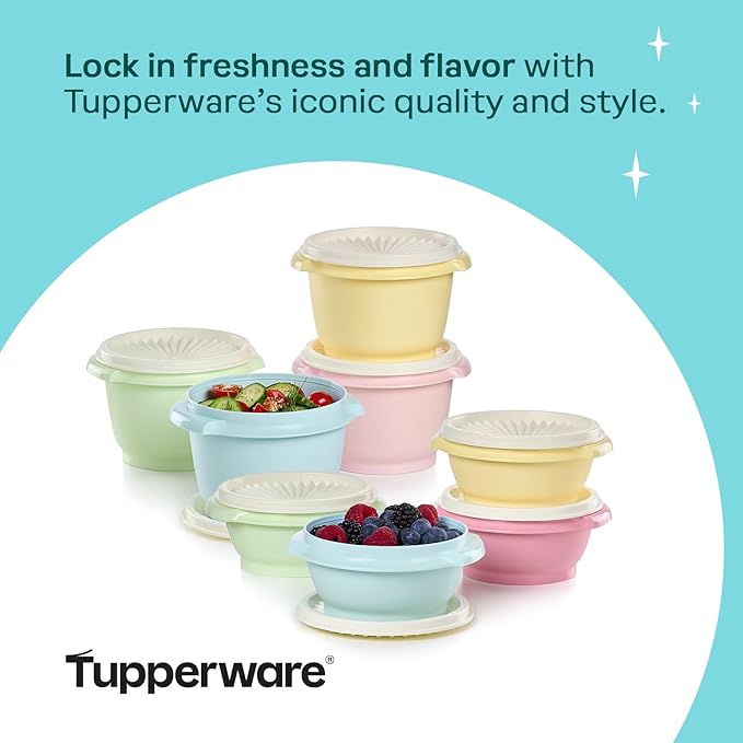 Tupperware Heritage Collection, New 16 Piece Food Storage Container Set in Vintage Colors, Dishwasher Safe and BPA Free (8 containers, 8 lids)