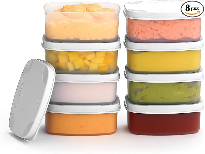 Reusable Airtight Containers 3 oz 8 pack - Snacks, Baby/Toddler Food/Puree, Condiments, Picnics & Lunch - Plastic Food Storage - Dishwasher, Microwave, Freezer Safe - BPA Free