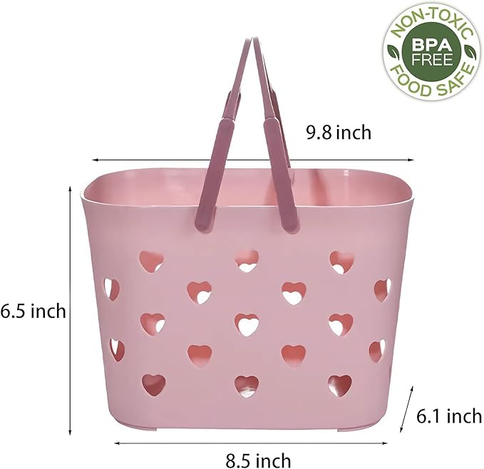 Anyoifax Portable Shower Caddy Tote Plastic Storage Basket with Handle Box Organizer Bin for Bathroom, Pantry, Kitchen, College Dorm, Garage - Pink