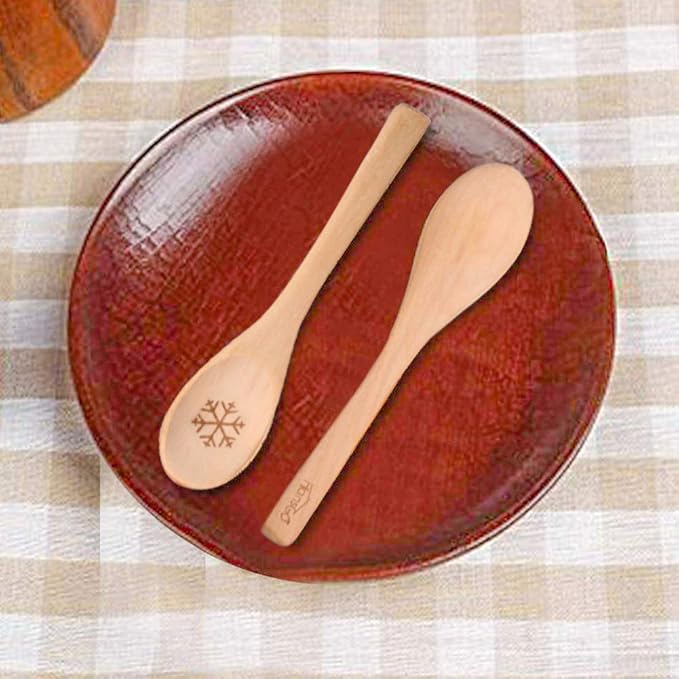 HANSGO Small Wooden Spoons, 6PCS Christmas Small Soup Spoons with Snowflake Pattern for Eating with Coffee Tea Jam Honey Spices and Restaurant Decoration