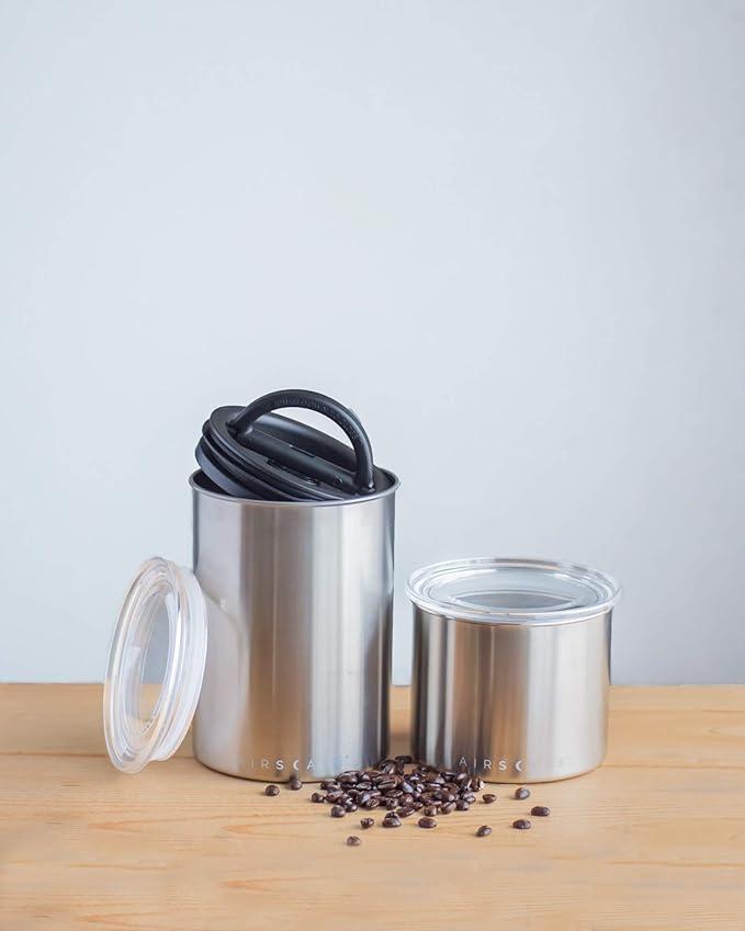 Planetary Design Airscape Stainless Steel Coffee Canister | Food Storage Container | US Patented Airtight Lid | Push Out Excess Air Preserve Food Freshness (Medium, Matte Yellow)