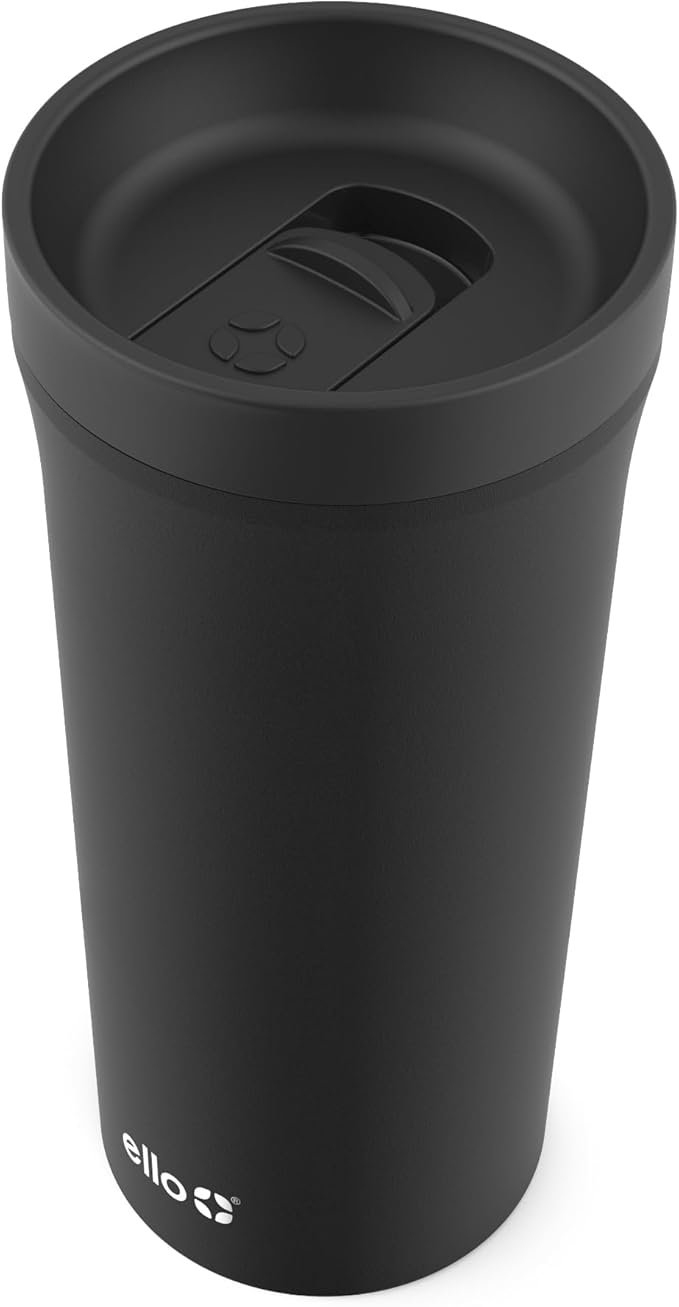 Ello Arabica 14oz Stainless Steel Travel Mug with Leak-Proof Slider Lid, Keeps Hot for 5 Hours, Perfect for Coffee or Tea, BPA-Free Tumbler | Gift for Coffee Lovers, Black