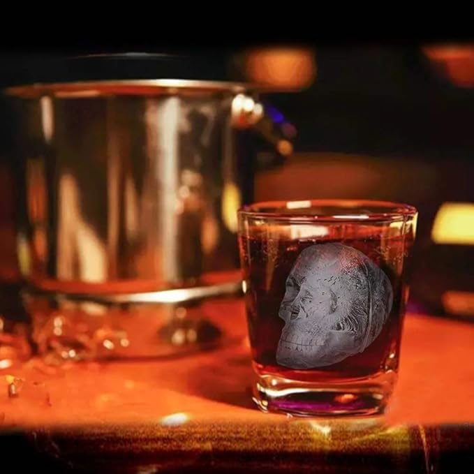 CHIYAN Skull Ice Mold Silicone - Set of 6 Large 3D Ice Cube Molds, 2.3x2.3 Inch Flexible Silicone Freezer Tray, Whiskey Cubes Mold Skull for Party Cocktails Champagne and Drinks