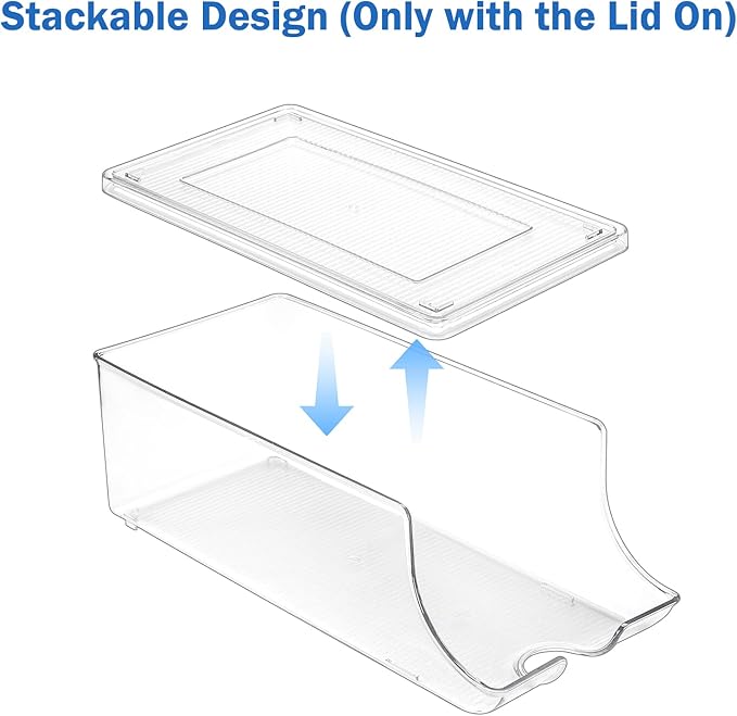 Puricon 2 Pack Soda Can Organizer Dispenser for Refrigerator, Plastic Canned Food Pop Beverage Container Holder Storage Bin with Lid for Freezer Rack Pantry Cabinet Cupboard Kitchen -Skinny