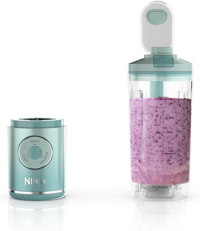 Ninja Blast Max, Portable Blender + Twist & Go, Personal Smoothie, Blend, Ice Crush, 3 Programs, Cordless, 22oz removable Vessel, Dishwasher Safe, Leakproof, Sea Glass, BC251MT