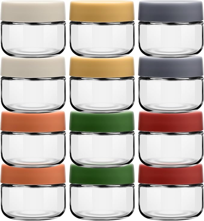 EONJOE 2 oz Glass Jars with Lids Dressing Containers Sauce Cups Mini Condiment Dip Jars To Go Lunch Accessories,12-Pack
