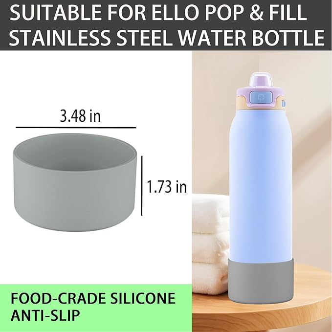 2 PCS Silicone Bottom for Ello Pop 32 OZ Water Bottle, Water Boot for Ello Pop,Avoid Scratches and Noise(Gray, 320z)