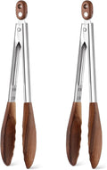 Baderke 2 Pcs Walnut Wooden Kitchen Tongs for Cooking Wooden Utensil Set Salad Tongs with Wood Tips for Serving Salad Flipping Burgers Grilling and Much More, Set of 2, 11.4 Inch