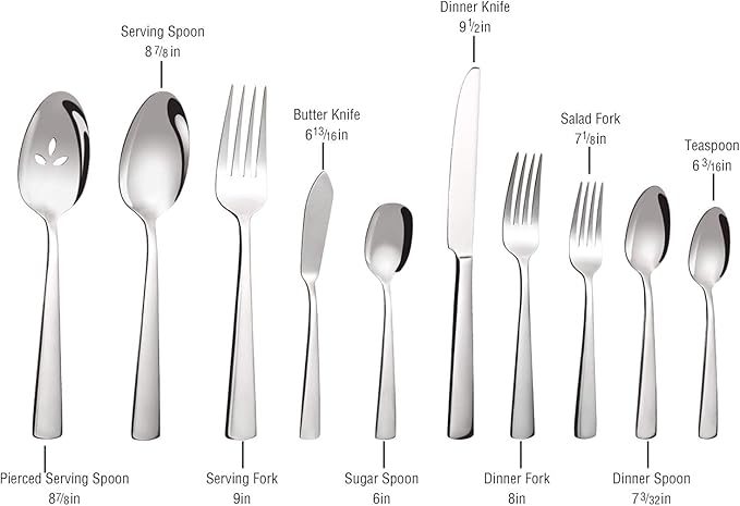 45-Piece Flatware Sets, Silverware Set for 8, Durable Stainless Steel Tableware in Ergonomic Design Size and Weight, Kitchen Utensils Set with Steak Knives, Rust-proof, Dishwasher Safe