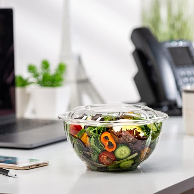 Comfy Package [32 oz. - 50 Count] Clear Plastic Salad Bowls with Lids, Disposable Salad Containers for Lunch - Perfect for Takeout, Salads, and Meal Prep