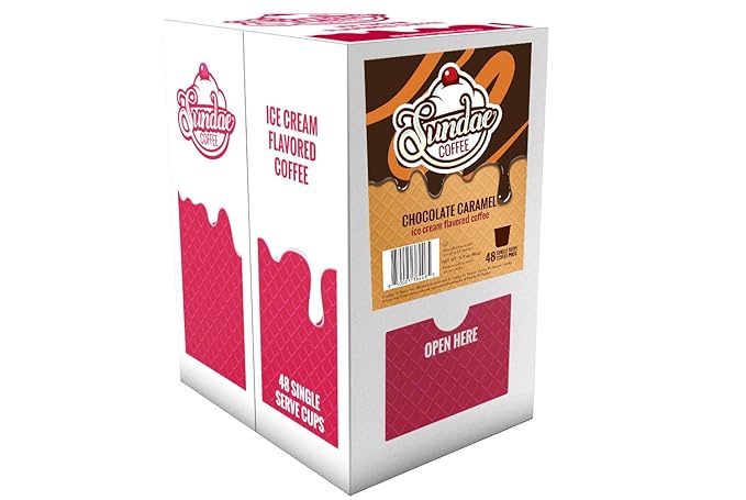 Sundae Ice Cream Flavored Coffee Pods, Compatible with 2.0 Keurig K-Cup Brewer, (Chocolate Caramel) 48 Count