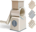 Rotary Cheese Grater with Hand Crank, Multi-Purpose Shredder Slicer with 3 Interchangeable Stainless Steel Blades for Shredding, Slicing, and Grating Cheese, Vegetables, and Fruit (Beige)