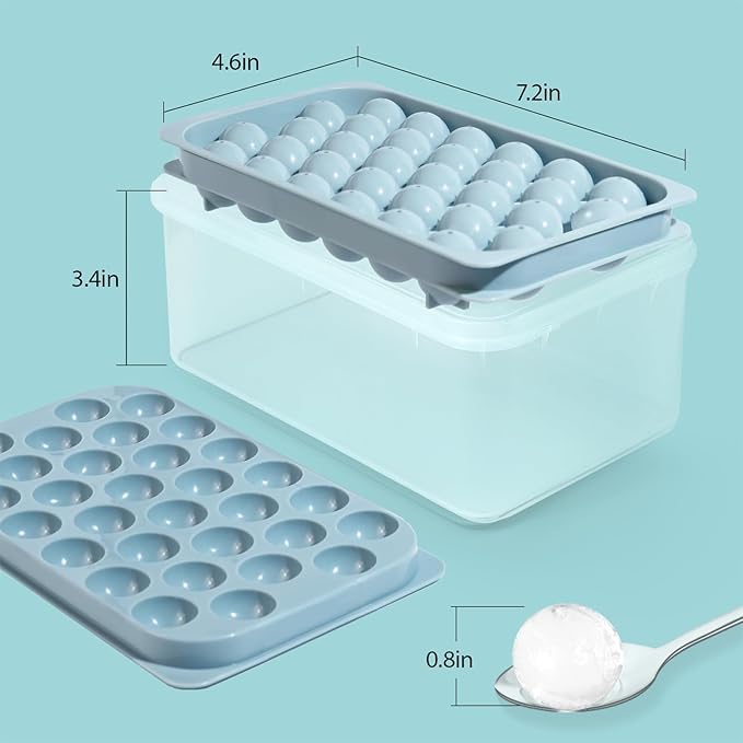 Ice Cube Trays with Lid and Bin, 0.8 IN Small Round Ice Cube Mold for Freezer - Easy Release Stackable Ice Ball Maker for Cocktail,Whiskey and Drinks,BPA-Free(0.8in/96 balls&box)