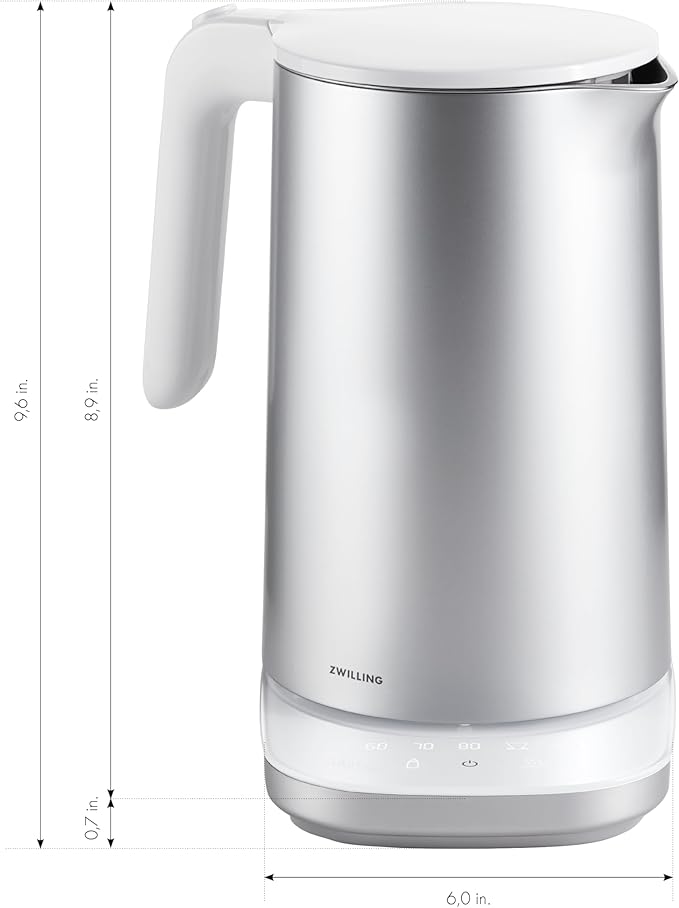 ZWILLING Enfinigy Cool Touch 1-Liter Electric Kettle Pro, Cordless Tea Kettle & Hot Water - Silver