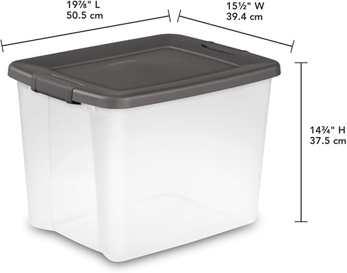 Sterilite 24-Pack ShelfTote, Clear Plastic Storage Bins with Lids, 50 Quart, Gray - Stackable Organizing Container Boxes for Closet, Bathroom, and Office