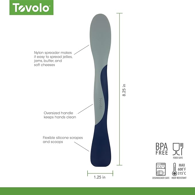Tovolo Mini Scoop and Spread Tool for Kitchen Meal Prep Small Sandwich Spreader Spatula for Peanut Butter Jelly, Silicone BPA Free Dishwasher Safe Scooper Spreader, Deep Indigo and Oyster Gray