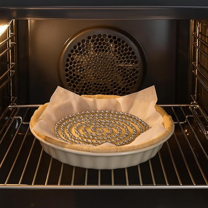 Mrs. Anderson's Baking Pie Weights | Stainless Steel Stoneware Beads for Blind Baking | Heat-Safe, Food-Safe, Easy to Use | Prevents Shrinking, Puffing, Bubbling | Connected Chain Weights