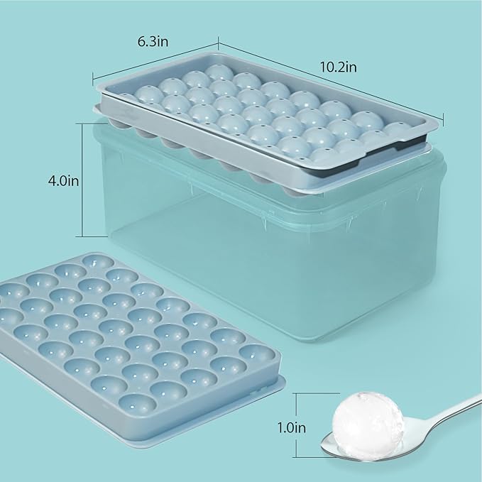 Ice Cube Trays with Lid and Bin, 1.0 IN Small Round Ice Cube Mold - 3 Pack(35 per Tray) Easy Release Stackable Ice Ball Maker Iced Bucket Kits, Circle Ice Tray for Cocktail, Whiskey & Drinks,BPA-Free