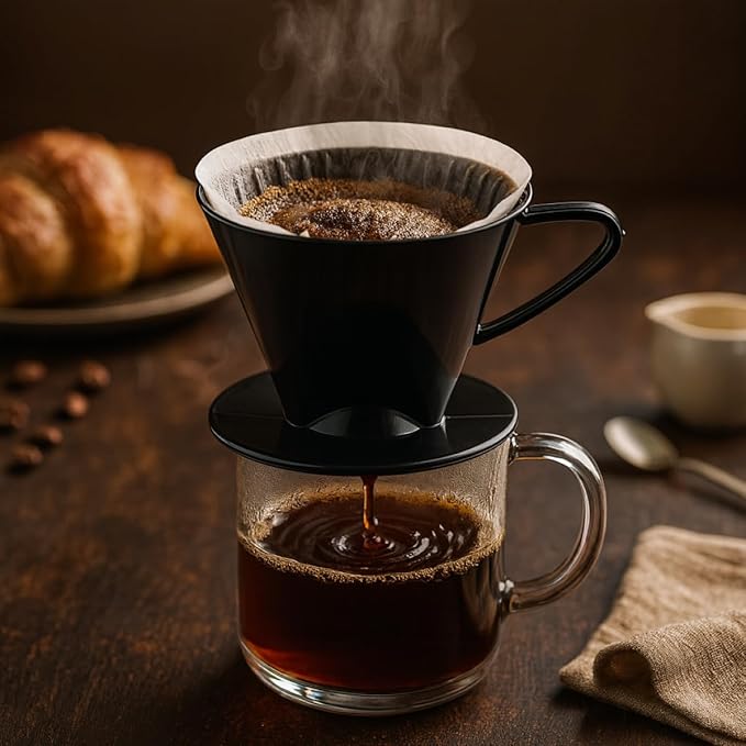 Pour-Over Coffee Brewing Filter Cone, Number 2-Size, Black, Brews 2 to 6-Cups