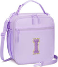 Initial Insulated Lunch Bag for Girls Kids, Back to School Gift, Reusable Leak-proof Lunch Box with Adjustable Strap for School Daycare Travel Picnic (Purple,I)