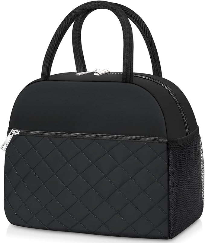 Lunch Bag Lunch Box for Women Men Insulated Reusable Large Lunch Tote Bag Adult Leakproof Simple Cooler Bag for Office Work Picnic Beach or Travel, Black