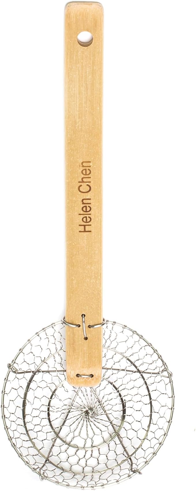Helen’s Asian Kitchen Spider Strainer | Compact 5-Inch Bamboo Wire Mesh Ladle with Handcrafted Handle for Precision Cooking and Small Portions