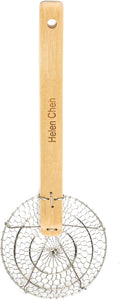 Helen’s Asian Kitchen Spider Strainer | 5-Inch Stainless Steel Wire Mesh Ladle with Sustainable Wood Handle for Frying, Cooking, and Draining