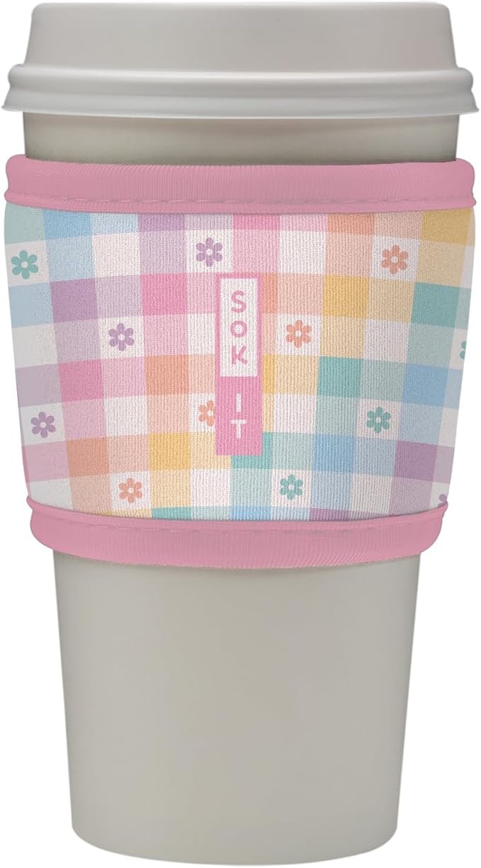 Sok It HotSok Coffee & Tea Reusable Insulated Neoprene Cup Sleeve (Gingham Flowers)