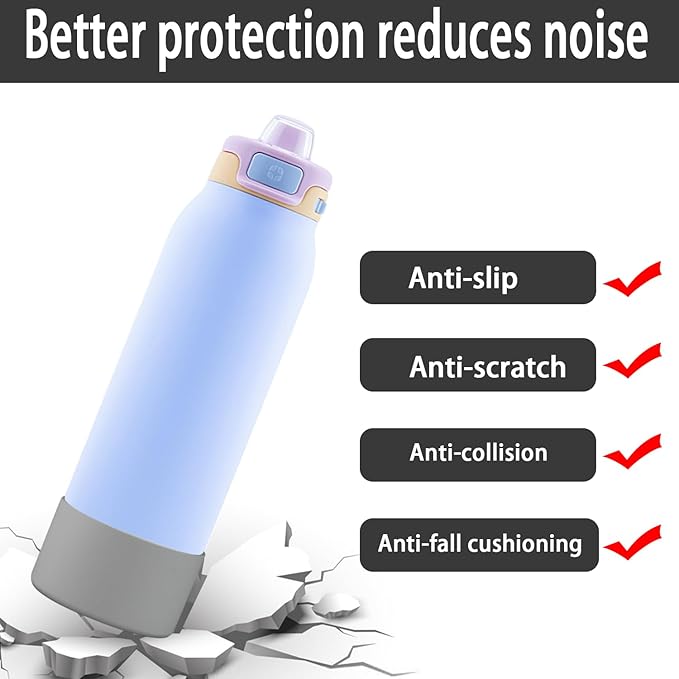 2 PCS Silicone Bottom for Ello Pop 32 OZ Water Bottle, Water Boot for Ello Pop,Avoid Scratches and Noise (Gray, 22oz)
