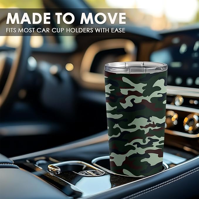SANDJEST Camo Tumbler 20oz Stainless Steel Double Wall Insulated, Travel Coffee Cup Camouflage Gifts for Men Women, Hunting Lovers, Birthday Christmas