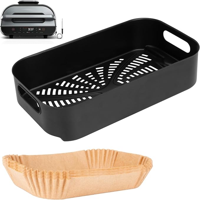 Air Fryer Basket & Paper Liner for Ninja FG551 Foodi Smart XL 6-in-1 Indoor Grill,Non-Stick Air Frying Combo Crisper Basket for Ninja Air Fryer Accessories Disposable Parchment Paper 100-Pack