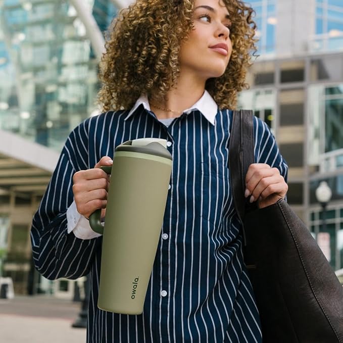Owala FreeSip Tumbler Insulated Stainless Steel Water Bottle with Built-in Straw and Side Handle, For Travel, Work, School, and Sports, 40oz, BPA Free, Leak Proof, Off Road
