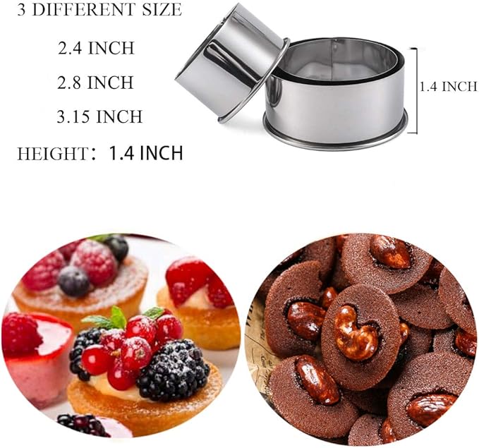 Cookie Cutters - Biscuit Cutters/Stainless Steel Dumpling Cutters/Cake Pastry Cutters/Cake Cookie Scone Cutters Molds stamps for Cooking Baking (3Pcs, Round Edge)