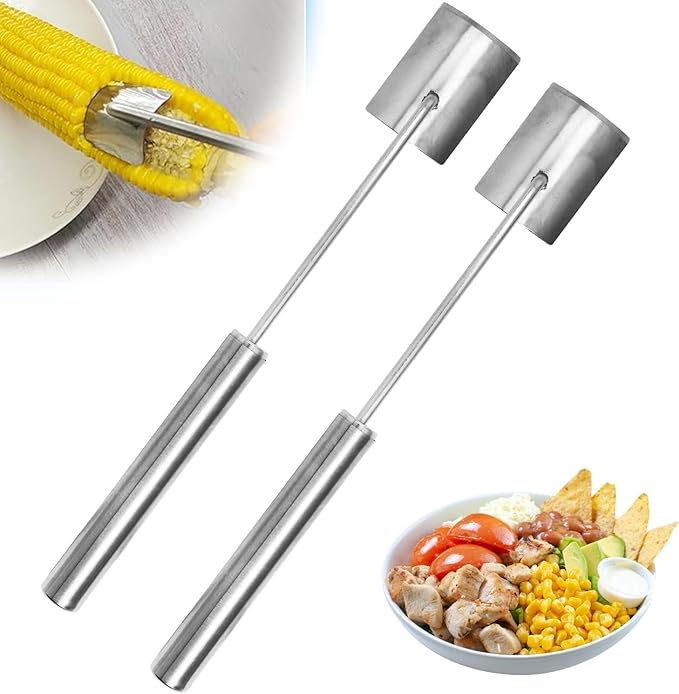 Corn Peeler for Corn on The Cob Stripper Tool, 2025 New Long Handle Stainless Steel Corn Stripper Tool, Quick Corn Kernel Remover Tools for Kitchen Use (2PC)
