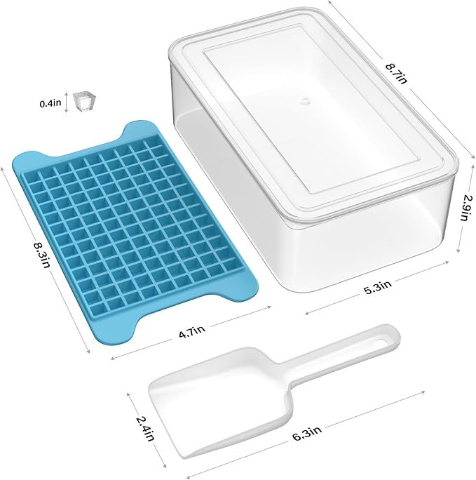Mini Ice Cube Tray for Freezer: FDDBI Small Ice Trays for Freezer with Bin - 117×4PCS Easy Release Nugget Ice Tray - Crushed Ice Tray with Container