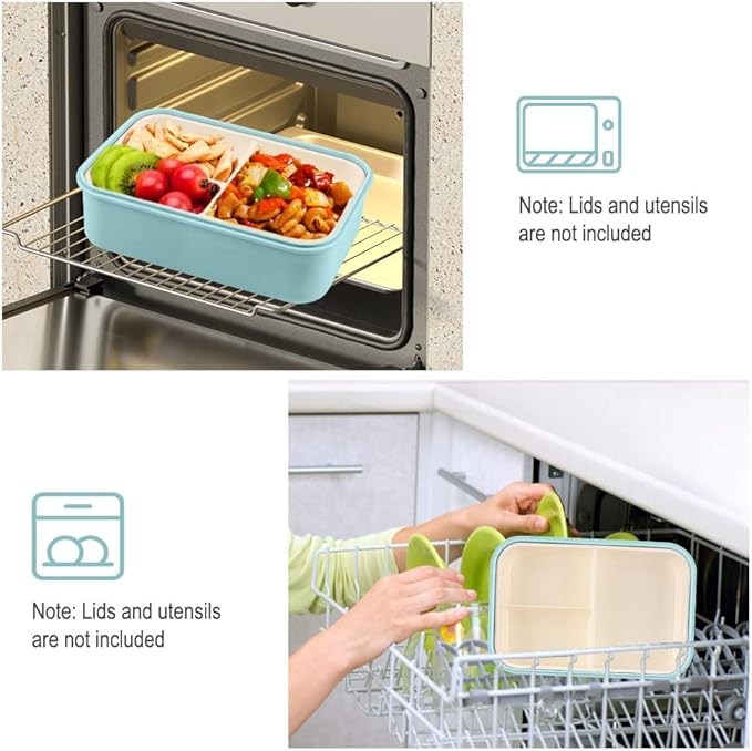NatraProw Bento Box for Adult, 1400 ML Lunch Containers for Adults, LeakProof Lunch Box with Utensils, BPA Free, 3 Compartment Bento Box Microwave Safe, Light Blue